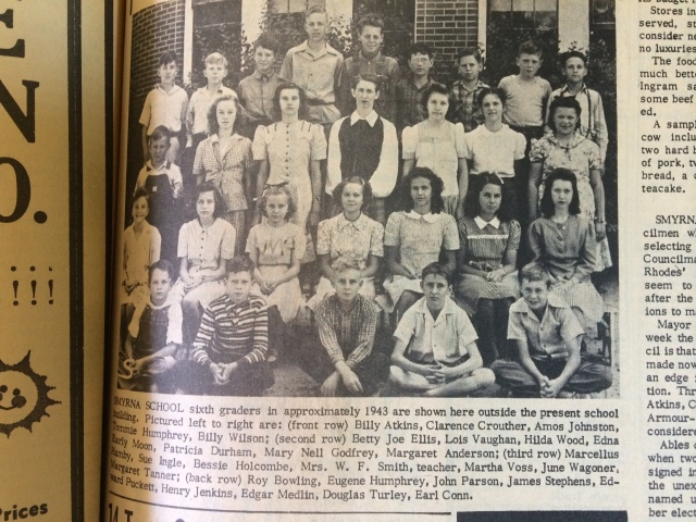 22. Smyrna School, sixth grade, c. 1943 SH 7-25-63 p. 8b