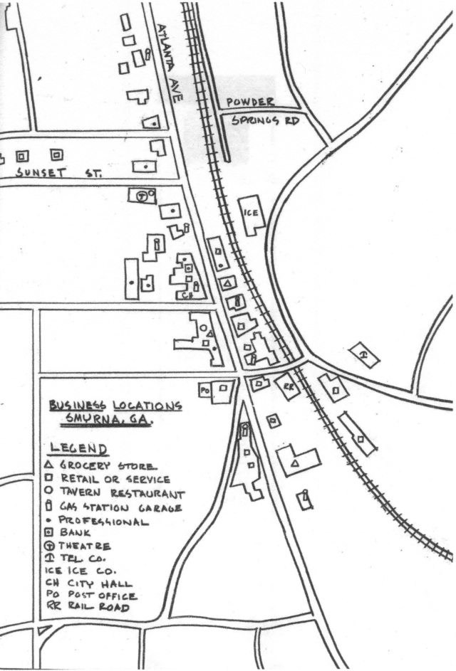 Map of downtown Smyrna from the Georgia Tech Survey, July 1952