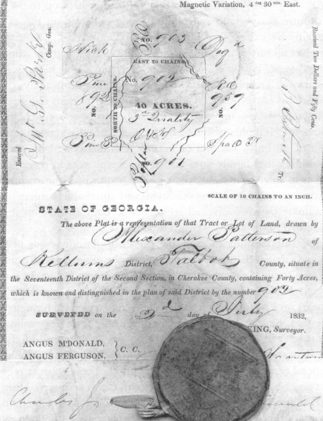 1832 Cherokee Land Lottery Certificate