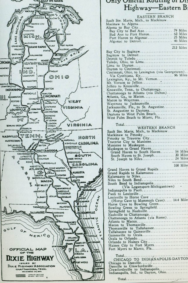 2. Map of the Dixie Highway, one of the nation's first interstate roadways linking Florida to the middle west