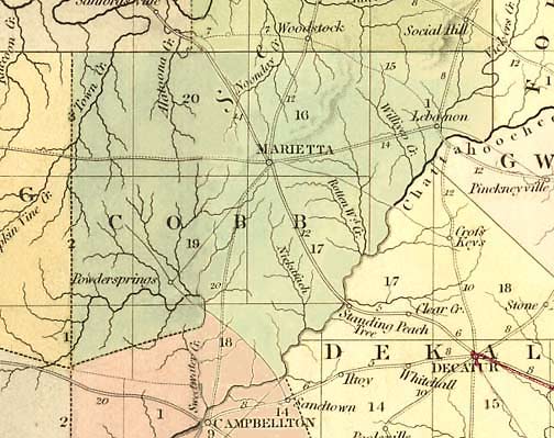 29. 1839 map of Cobb County showing Atlanta Road