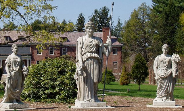Milmore statues sculpted to adorn Boston's Horticultural Hall, now at Elmbank in Wellesley Mass.