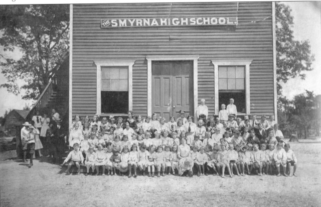 44.Smyrna High School when it was situated in the Old Academy Building. The Wooden front added to the brick building in 1905 when purchased by city..jpeg